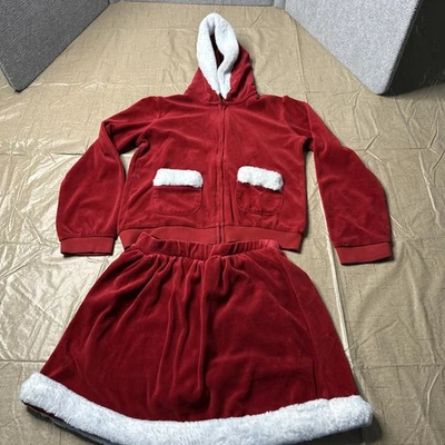 Gymboree Niñas 12 Rojo Terciopelo Piel Recortado Cremallera Sudadera con Capucha Falda Navidad Conjunto Foto 1 de 4