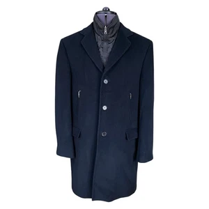 Lavorazione Sartoriale Black Overcoat Wool Cashmere Removable Gilet Men’s 44R - Picture 1 of 17