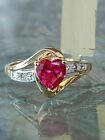 Lab Created Pink Ruby Heart Cut 1Ct Women Engagement Ring 14K Yellow Gold Plated