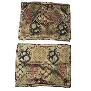 Pier1 Imports Set Of 2 Velvet Decorative Pillows Cases Gold Red Floral Paisley - Picture 1 of 6