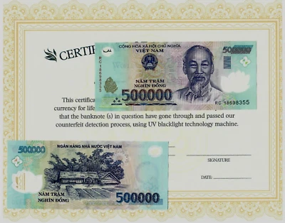 1 Million Vietnamese DONG ( 500000 x 2 Pieces ) Vietnam 500,000 Currency COA - Image 1 of 4
