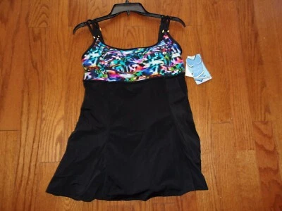 NWT Inches Away by Longitude Black One Piece Swim Dress 10  $119 - Image 1 of 4