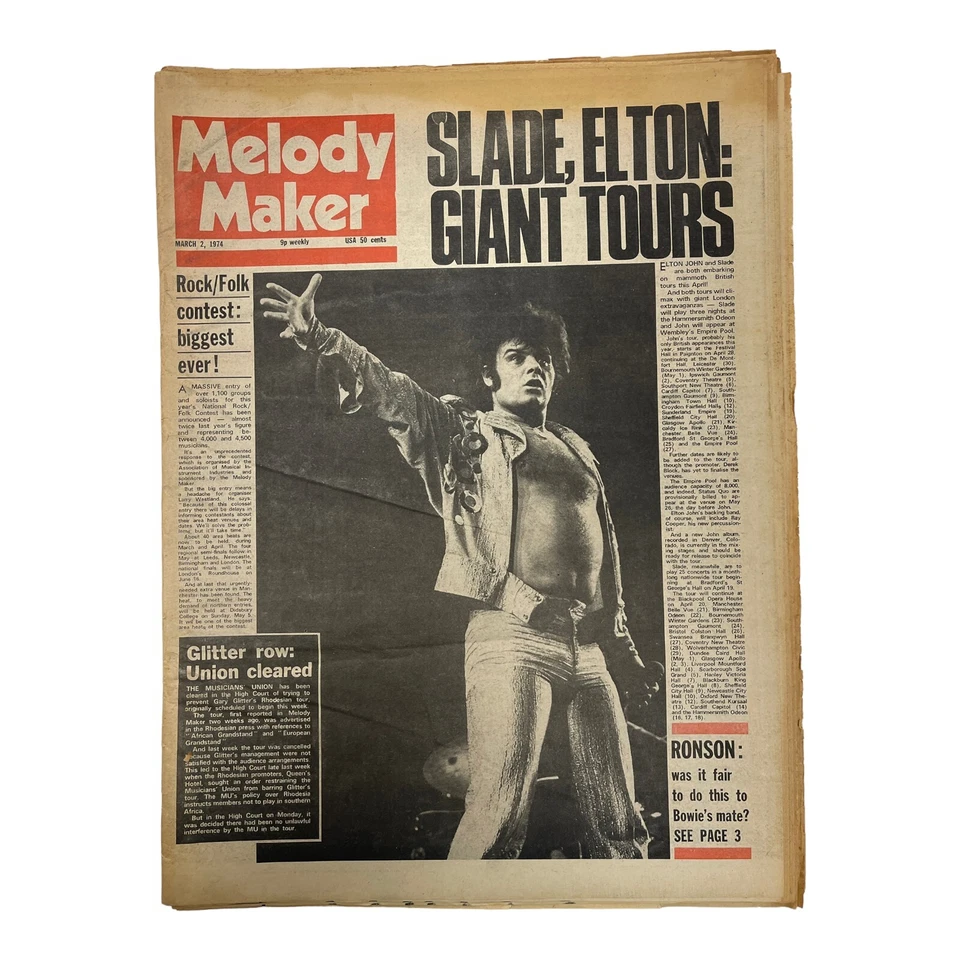 Melody Maker March 2, 1974 Gary Glitter Elton John Slade Mich Ronson - Image 1 of 3
