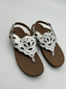 Rockport CH2086 Women's Pewter Metallic Ridge Slingback Sandals $90 Sz 10M - Picture 1 of 11