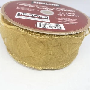 Kirkland Wire Edge GOLD Crinkle Ribbon 50 Yard Christmas Decor Bow Gift 1.5" - Picture 1 of 5