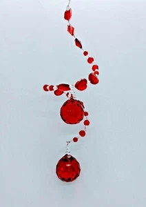 CRYSTAL SPIRAL SUNCATCHER MOBILE with 2x30mm red crystal ball pendants - Picture 1 of 8