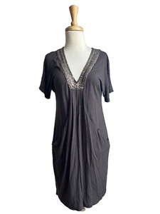 BANANA REPUBLIC HERITAGE Dress Beaded Peasant Short Sleeve Pockets Size S - Picture 1 of 9