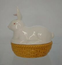 Bunny Ceramic Candy Dish With Lid White Rabbit 4x5