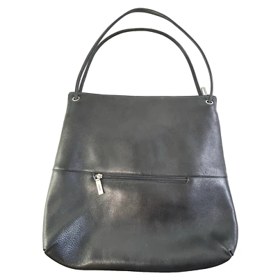 HOBO International Classic Black Leather Double Top Handle Large Tote Bag Purse - Image 1 of 4