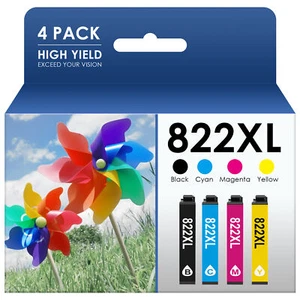 1-4PK 822XL T822 Ink compatible for Epson WorkForce WF-3823 WF-4833 WF-3958 - Picture 1 of 12