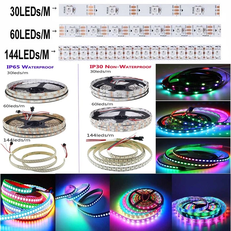 5050 WS2812B RGB SMD Flexible Strip light Waterproof 5V 30 60 144 150 300 Leds - Image 1 of 4