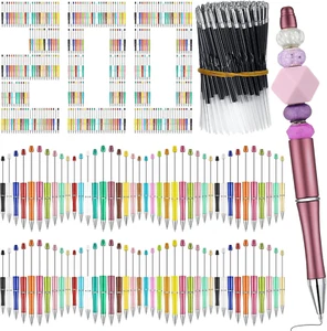200 Pieces Plastic Beadable Pen Bulk Black Ink Plastic Beaded Ballpoint Pens wit - Picture 1 of 12