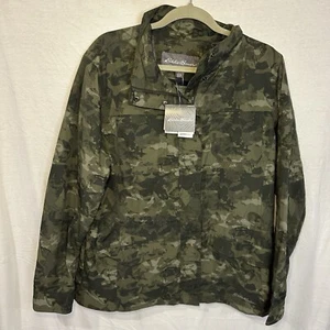 Eddie Bauer Green Camo Adventurer Hiking Jacket Women’s XL Hooded Jacket - Picture 1 of 13