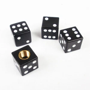 4x Black Dice Car Valve Stem Cap Air Tire Cover Universal Die 6-Sided Motorcycle - Picture 1 of 10