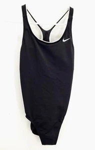 Nike Women One Piece Swimsuit Black White Lining Logo Racer Back Size Small P - Picture 1 of 7