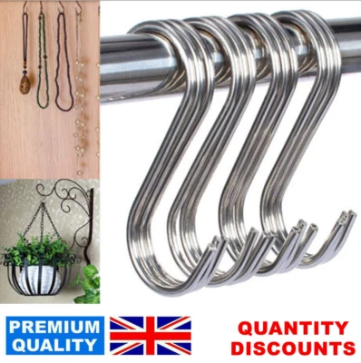 100x S Hooks Stainless Steel Kitchen Meat Pan Utensil Clothes Hanger Hanging UK - Image 1 of 4