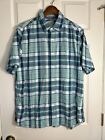 Men’s LL Bean Slightly Fitted Short Sleeve Button Up Green Plaid Size Large