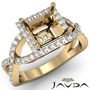 Diamond Engagement Cross Shank 18k Yellow Gold 0.68Ct Princess Semi Mount Ring - Picture 1 of 6
