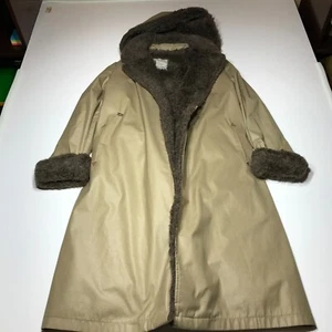 London Fog Coat Womens Size 10 Faux Fur Lined Khaki Long Length - Picture 1 of 12