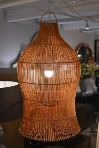 Bell Shape Wicker Ceiling Lamp Large Lantern Oriental Style - Picture 1 of 4