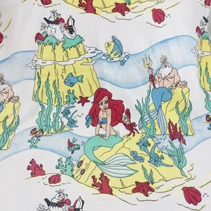VTG Disney Little Mermaid Bed Sheet Twin Size Flannel Flat  90s Ariel USA Fabric - Picture 1 of 12