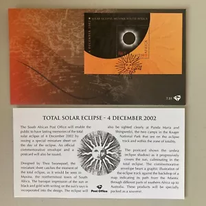 South Africa First Day Cover FDC 04.12.2002 Solar Eclipse Musina Miniature Sheet - Picture 1 of 4
