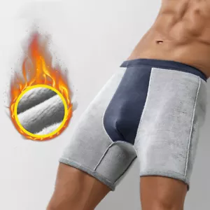 Men's Thermal Underwear Fleece Long Leg Shorts Winter Warm Panties Undershorts - Picture 1 of 15