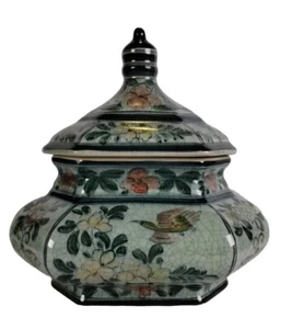 Maitland Smith Celadon Crackle Glaze Ginger Jar Thailand Green Butterflies HEAVY - Picture 1 of 10