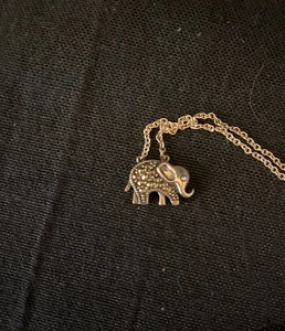 Vintage Sterling Silver Marcasite Elephant Pendant 19” Necklace 925 NV - Picture 1 of 5