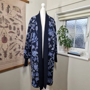 Cárdigan Abrigo Monzón Mujer Talla Grande Azul Estampado Floral Tejido Largo Delft - Imagen 1 de 11