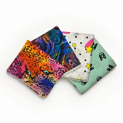 Quilting Cotton Fabric French Bulldog Shooting Stars Cheetah Print .25 yd ea 4pc - Image 1 of 4