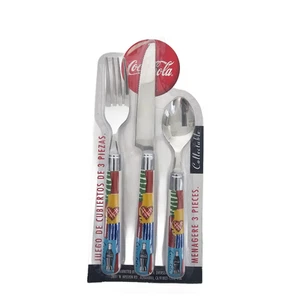 Vintage 1999 Gibson Coca Cola Collectible 3 Piece Flatware Set Heart Quilt Handl - Picture 1 of 4