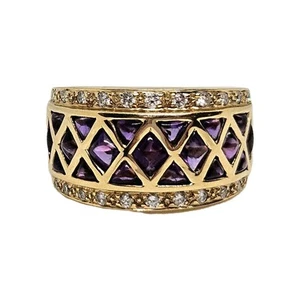 Jacor 14k Amethyst & Diamond Geometric Cluster Wide Band Ring sz 6.5 8g - Picture 1 of 7