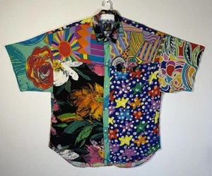 Vintage Jams World Hawaiian Shirt Mens Large Multicolor Stars Flowers Geometric - Picture 1 of 15