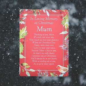 In Memory of Mum at Christmas Graveside Waterproof Memorial Card, Grave Tribute - Picture 1 of 9