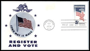 1964 Register & Vote flag eagle 5c Sc 1249 FDC with Sarzin metallic cachet (01 - Picture 1 of 1