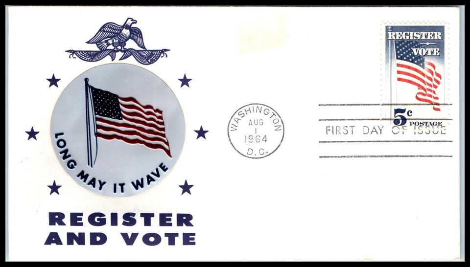 1964 Register & Vote flag eagle 5c Sc 1249 FDC with Sarzin metallic cachet (01 - Image 1 of 1