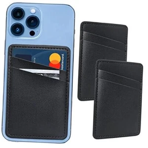 Phone Card Holder for Back of Phone, Leather Phone Wallet Stick On, Black - Picture 1 of 8