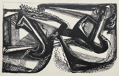 Impresión figurativa reclinable negra cubista vintage mediados de siglo arte moderno años 60 - 3 Foto 1 de 4