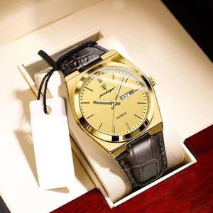 Luxury Calendar Watches Mens Leather Quartz Watch Waterproof Luminous Wristwatch - Picture 1 of 23