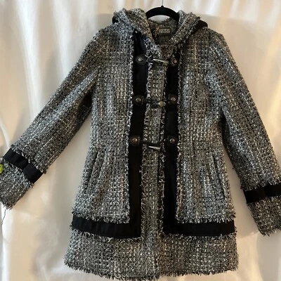 Casaco feminino vintage Guess M mistura de lã tweed lindo pesado com capuz - Imagem 1 de 4