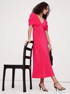 Banana Republic Matte Silk Maxi Dress  8 Petite | Coral Gem #743559 NEW - Picture 1 of 4