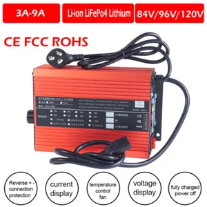 Batteria Litio 84V/96V/120V Li-ion LiFePo4 Caricatore Rapido Corrente Regolabile 3-9A - Foto 1 di 21