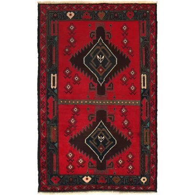 Handmade Balouchi Rug Tribal Geometric Wool Carpet Deep Red Rug 2'9x4'3ft W15153 - Image 1 of 4