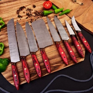 Handmade Damascus Steel Kitchen Knives Set/Chef Knife Set with Leather Roll Bag. - Picture 1 of 5