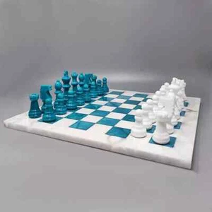 Luxury Chess Board Game with Chess Pieces /Marble & Turquoise Stone overlay work - Picture 1 of 8