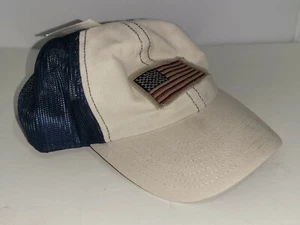 Mesh Cap Baseball Hat, American Flag Trucker Snapback Cream Blue NWT - Picture 1 of 3