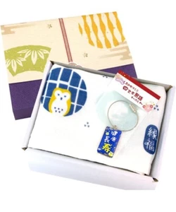 Japanese IMABARI TOWEL cotton gauze hand towel owl key ring with a box for gift - Picture 1 of 4
