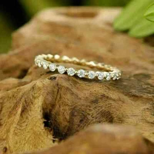 1Ct Round Cut Real Moissanite Full Eternity Band Ring 14k Yellow Gold Plated - Picture 1 of 9