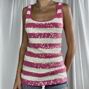 2000s Old Navy Striped Sequin Top w Plain Striped Back - Picture 1 of 5